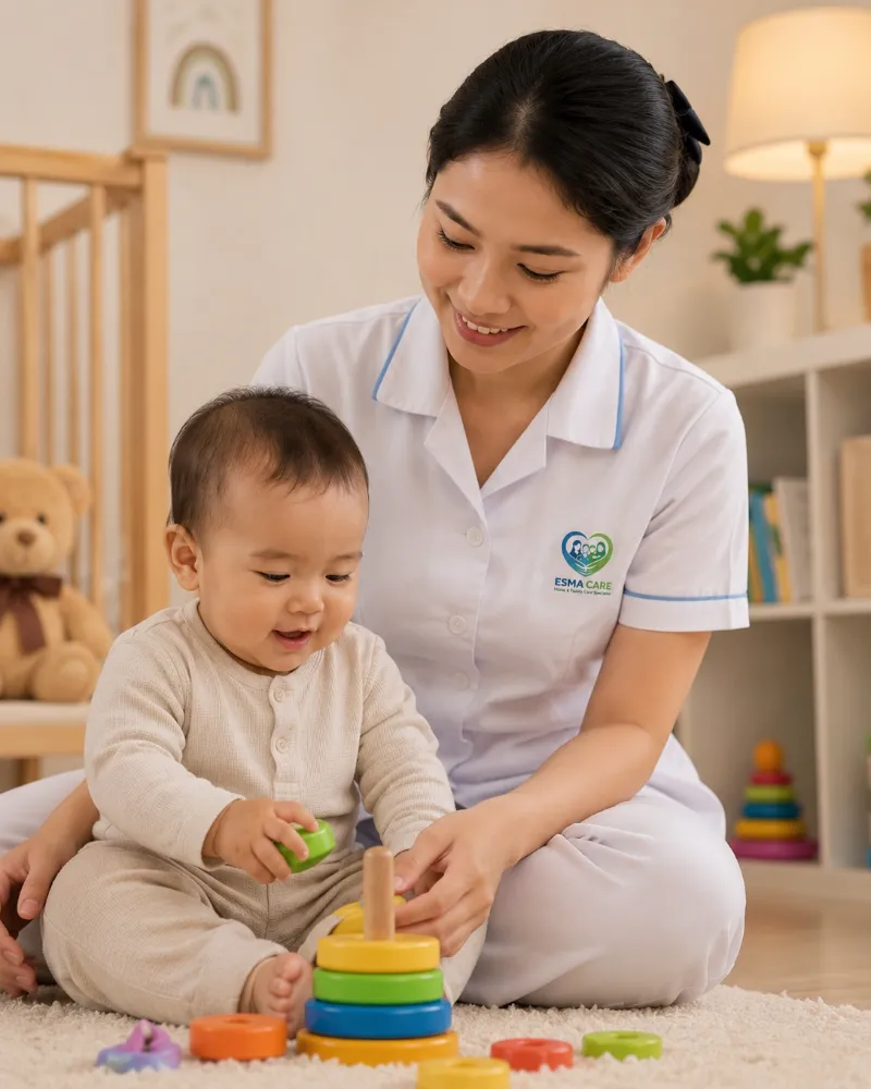 Babysitter EsmaCare mendampingi anak bermain di rumah